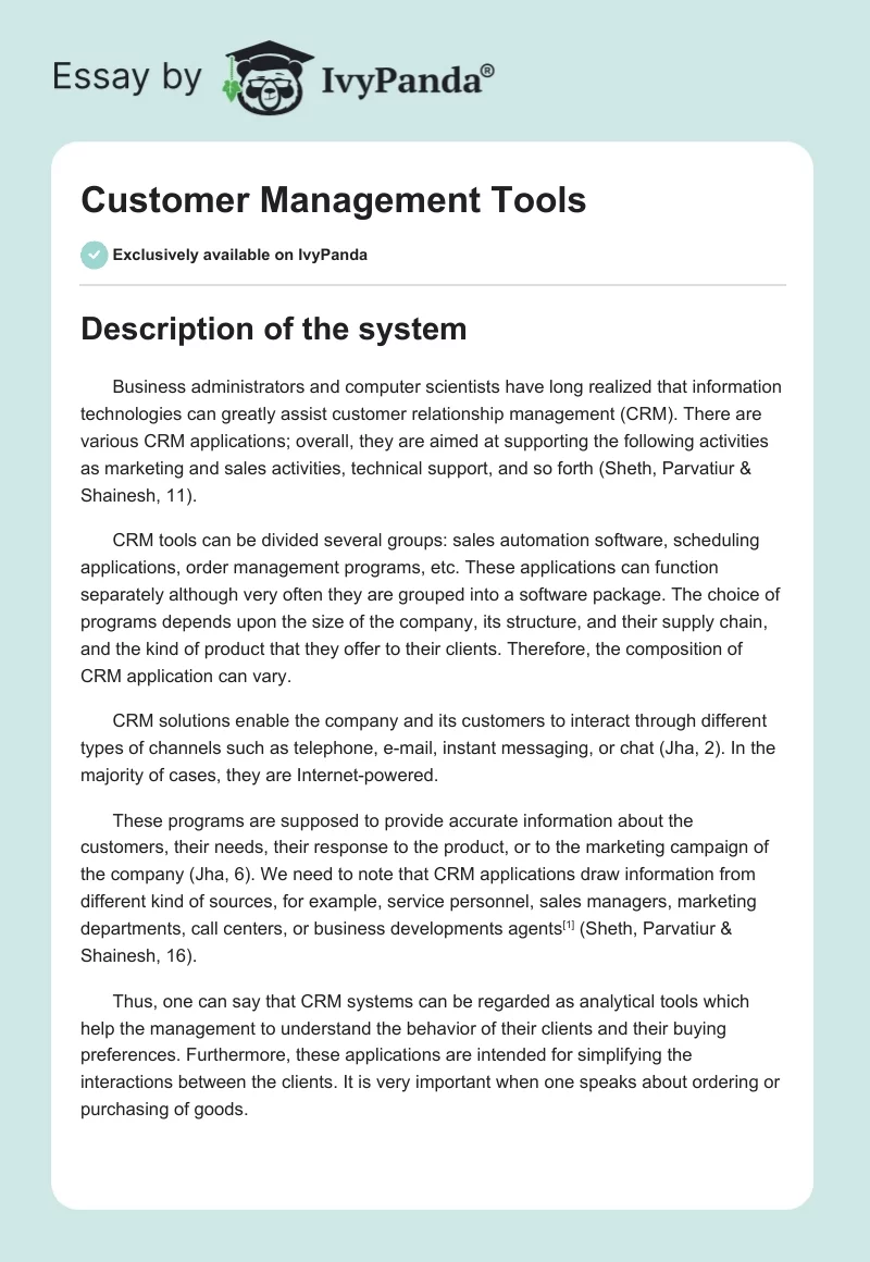Customer Management Tools. Page 1