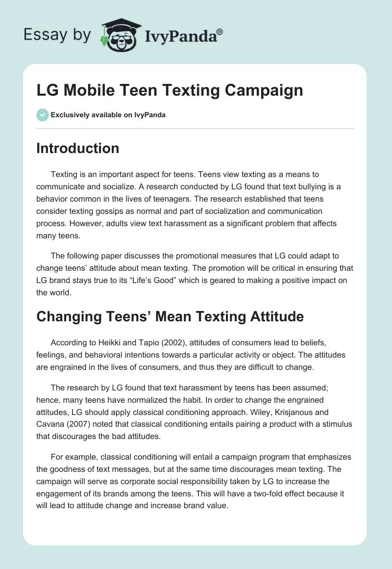 LG Mobile Teen Texting Campaign. Page 1