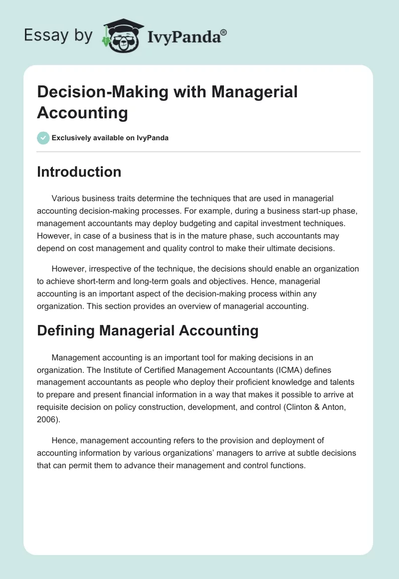 Decision-Making With Managerial Accounting. Page 1