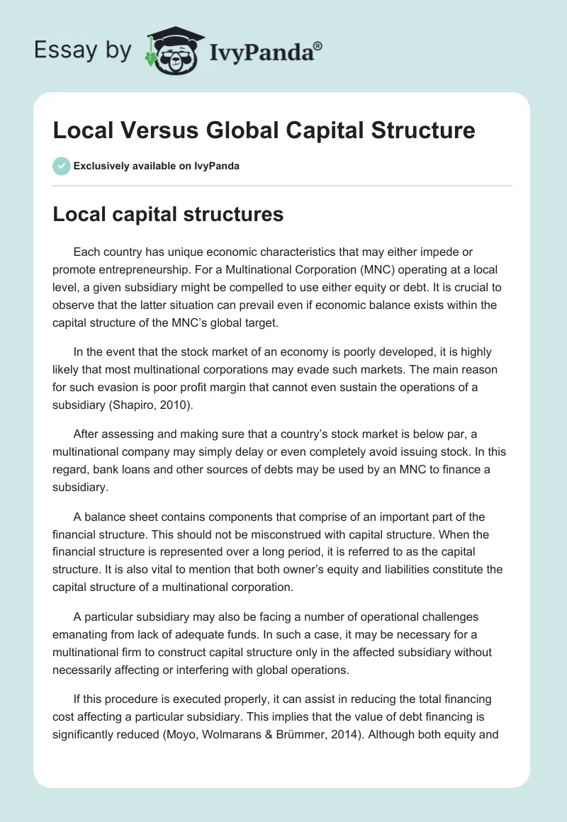 Local Versus Global Capital Structure. Page 1