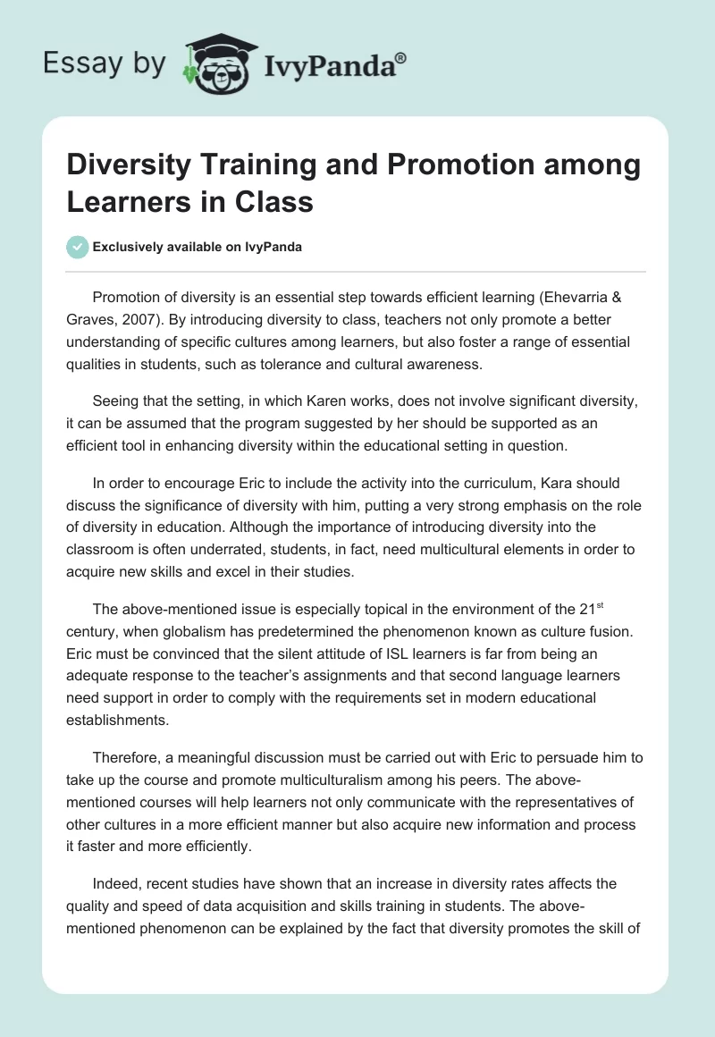 Diversity Training and Promotion among Learners in Class. Page 1