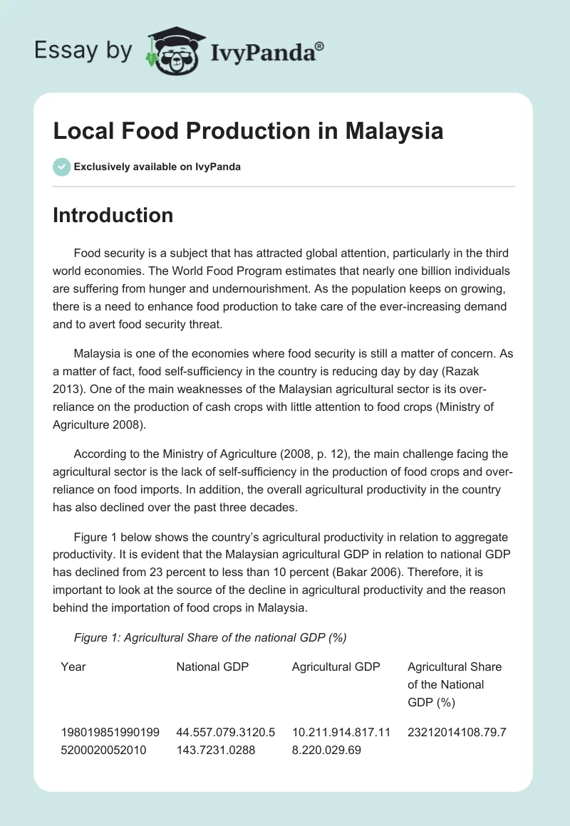Local Food Production in Malaysia. Page 1
