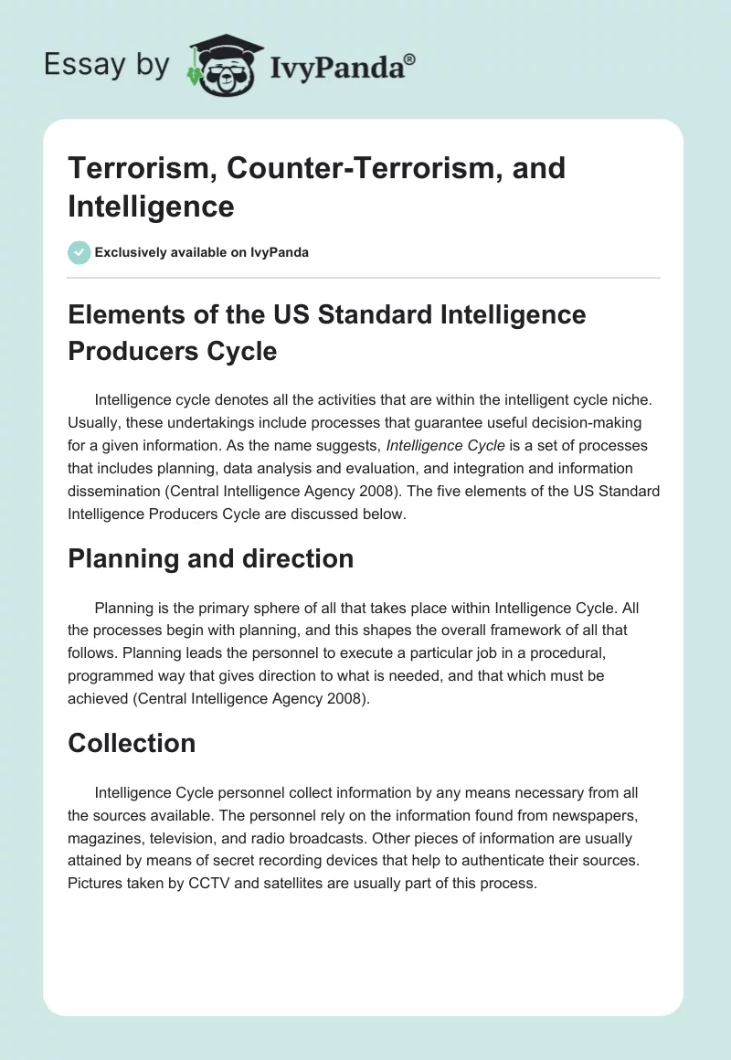 Terrorism, Counter-Terrorism, and Intelligence. Page 1
