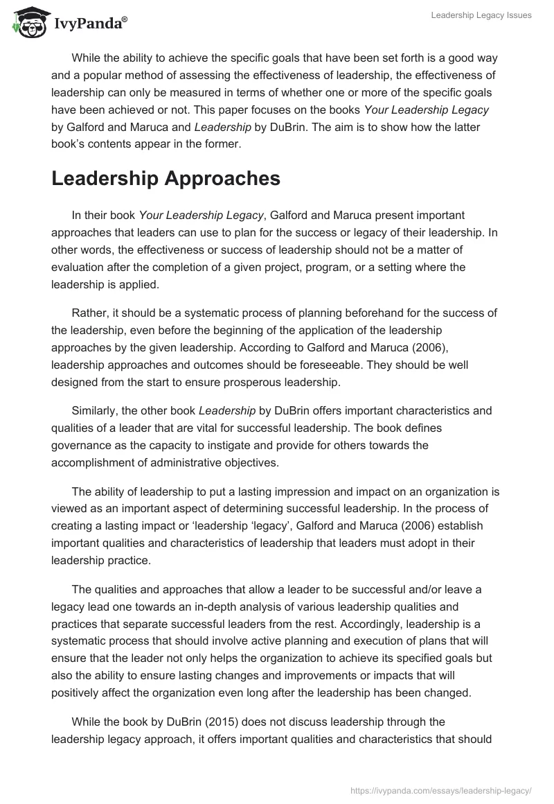 Leadership Legacy Issues. Page 2