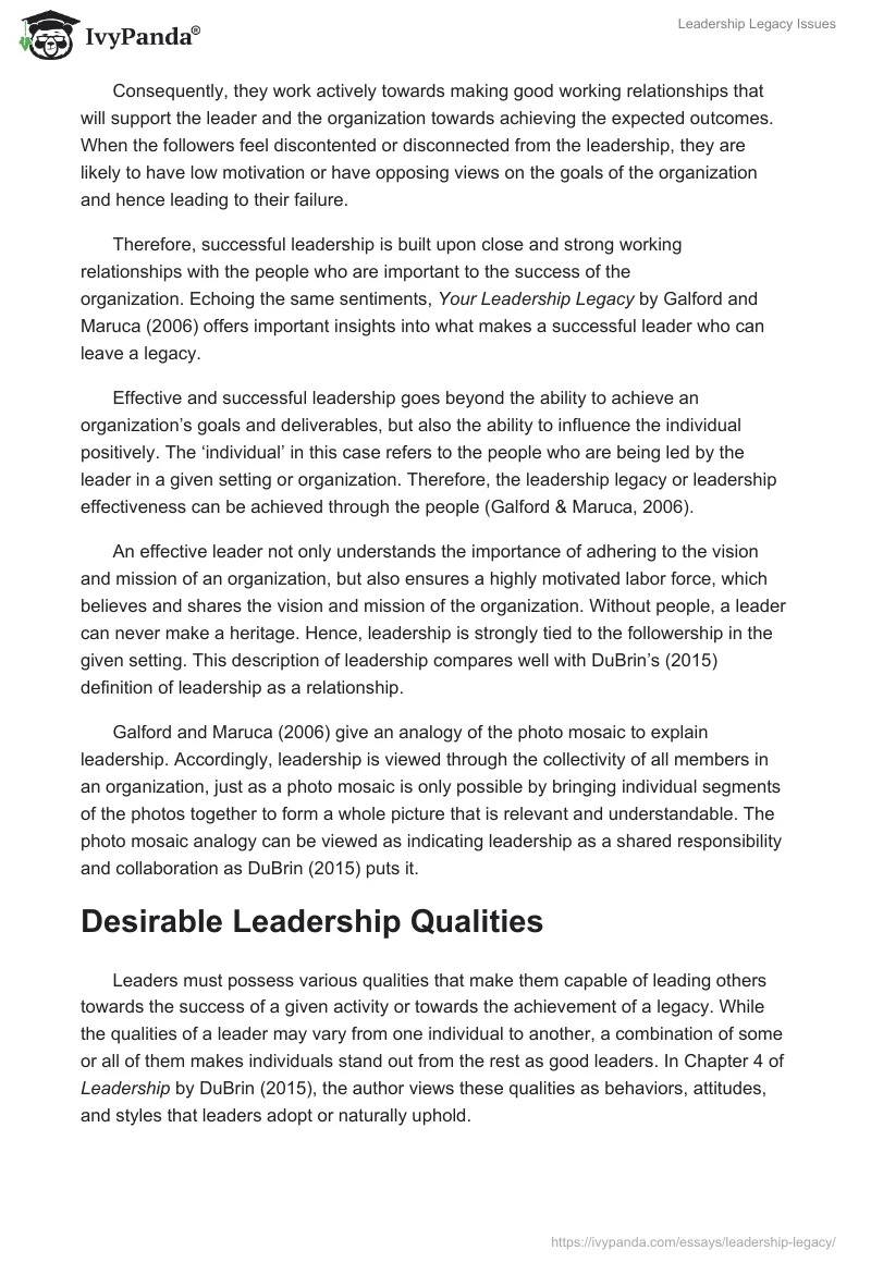 Leadership Legacy Issues. Page 4