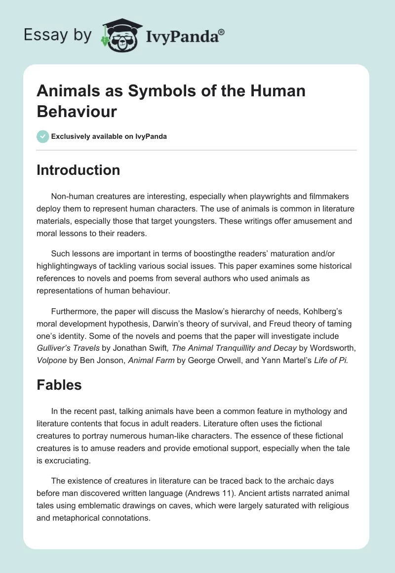 Animals as Symbols of the Human Behaviour. Page 1