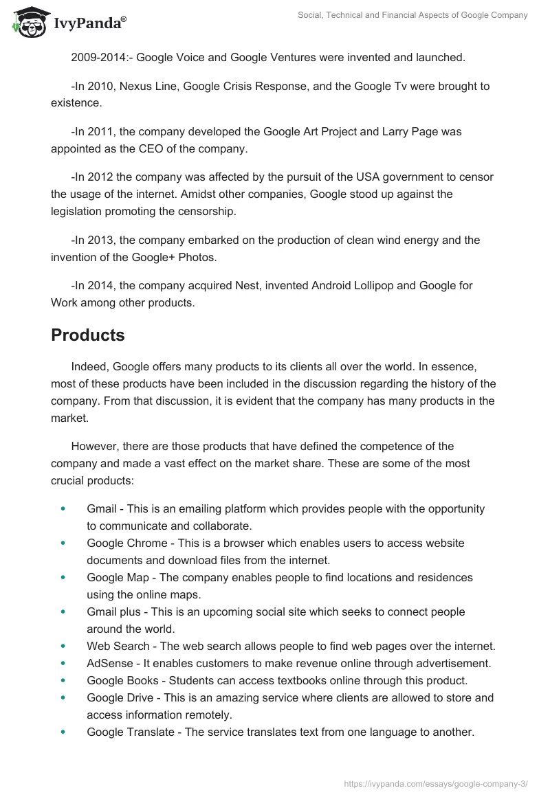 Social, Technical and Financial Aspects of Google Company. Page 4