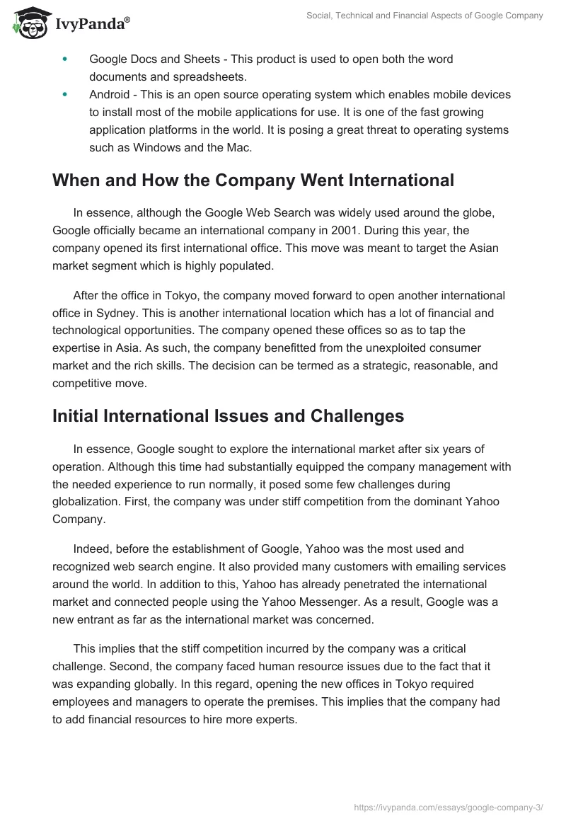 Social, Technical and Financial Aspects of Google Company. Page 5