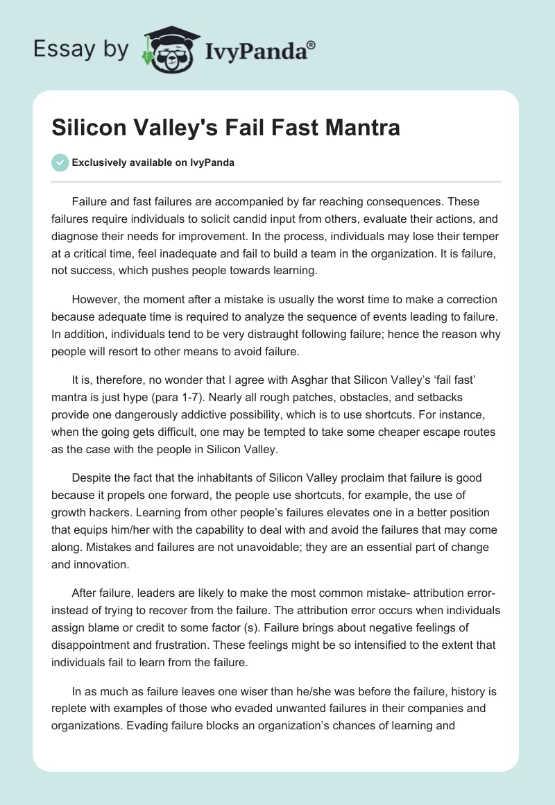 Silicon Valley's "Fail Fast" Mantra. Page 1