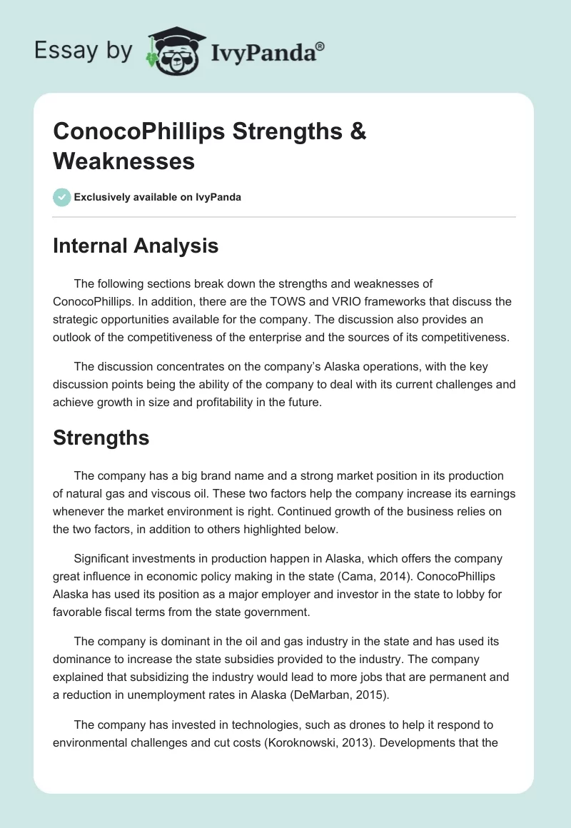 ConocoPhillips Strengths & Weaknesses. Page 1