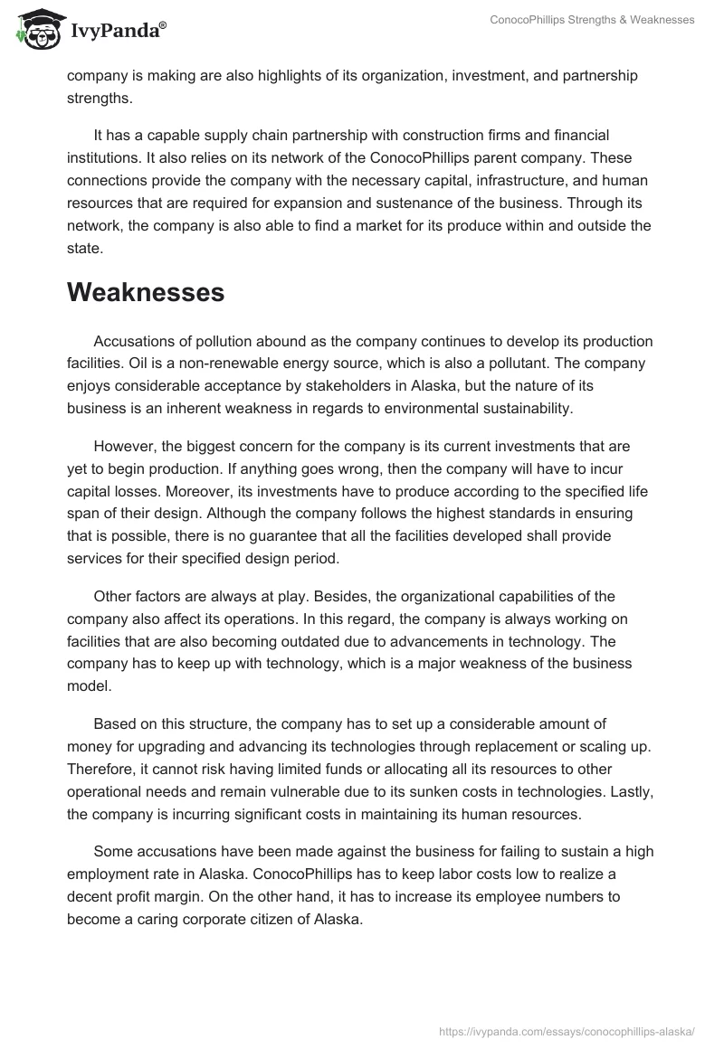 ConocoPhillips Strengths & Weaknesses. Page 2