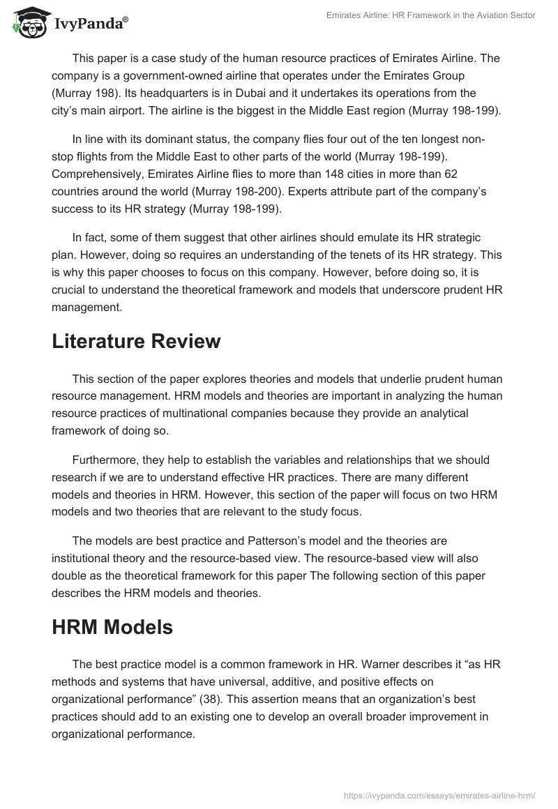 Emirates Airline: HR Framework in the Aviation Sector. Page 2