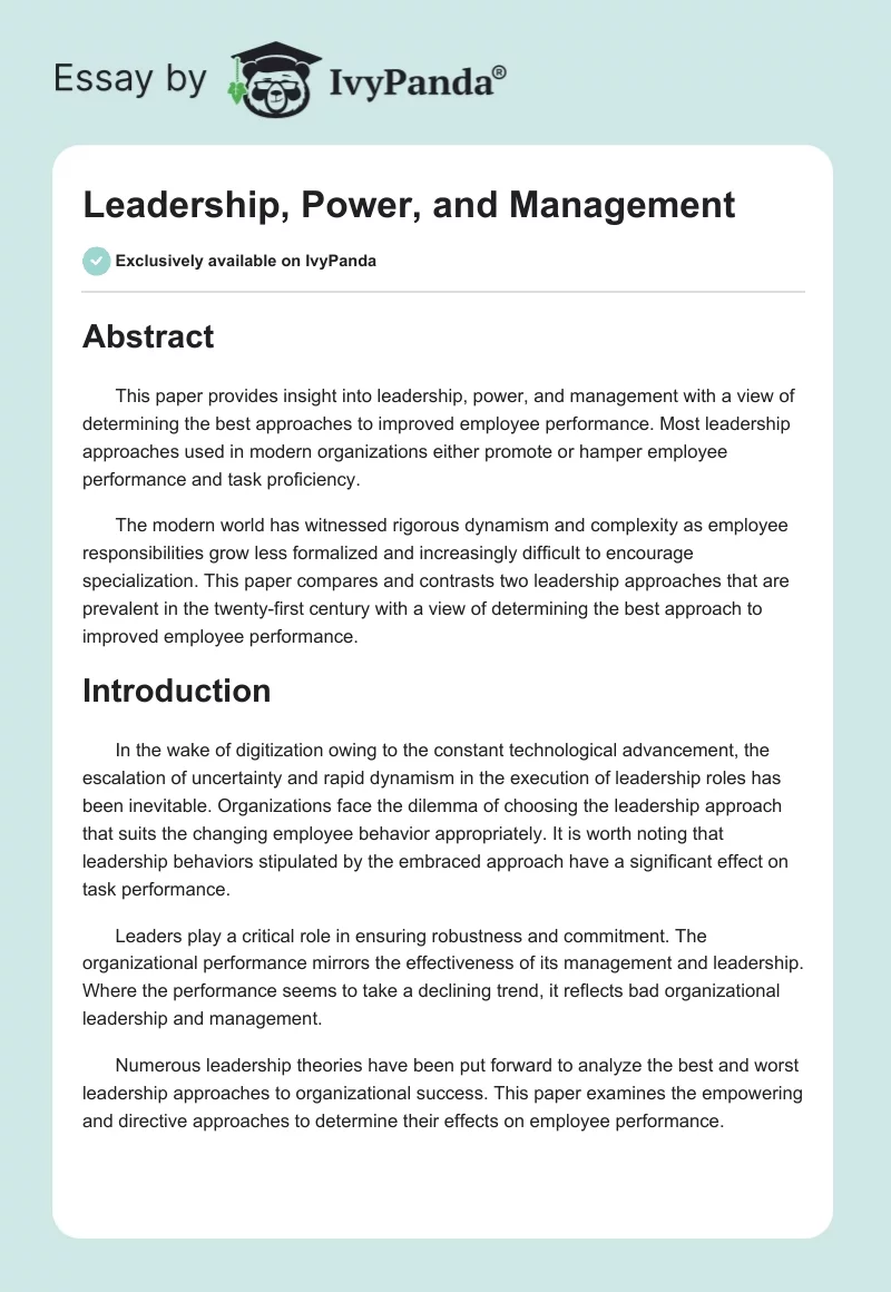 Leadership, Power, and Management. Page 1