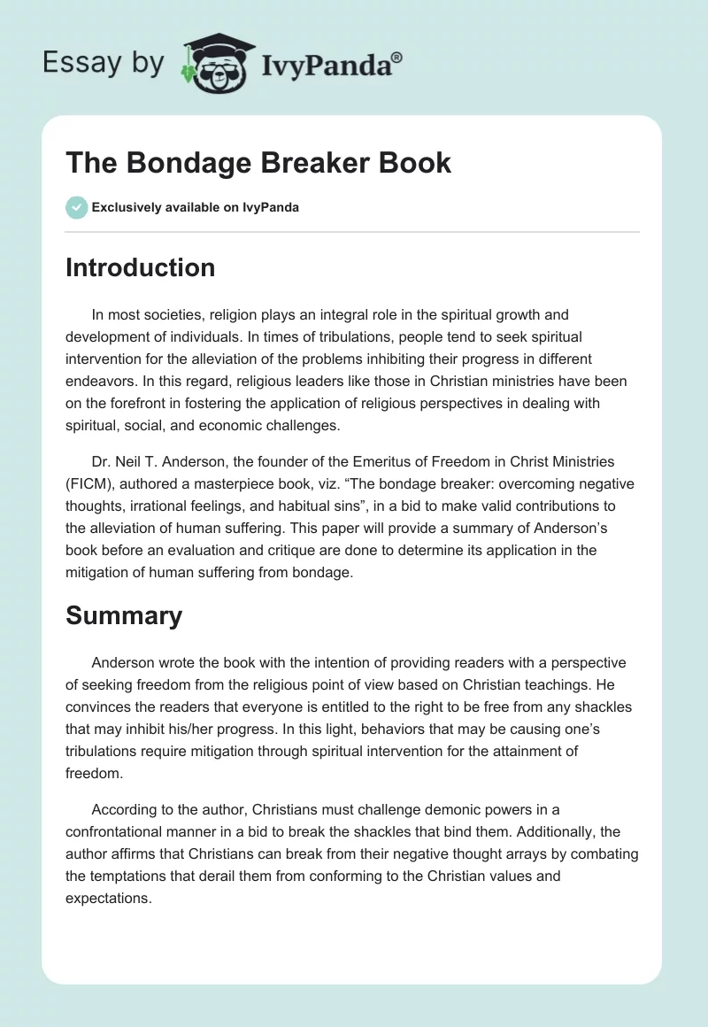 "The Bondage Breaker" Book. Page 1