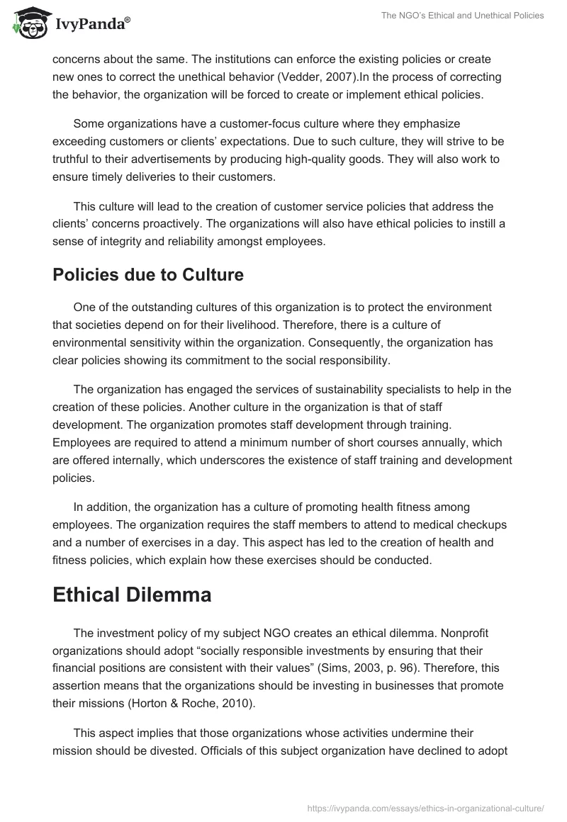 The NGO’s Ethical and Unethical Policies. Page 2