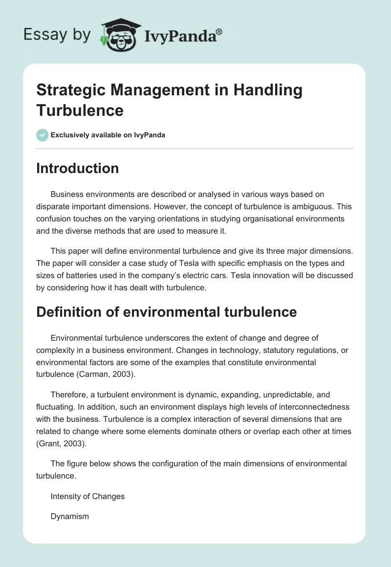 Strategic Management in Handling Turbulence. Page 1