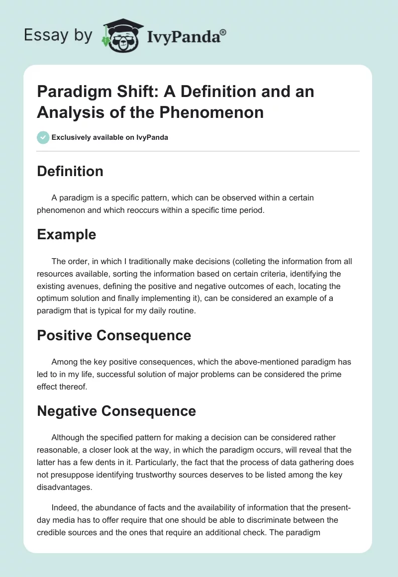 Paradigm Shift: A Definition and an Analysis of the Phenomenon. Page 1