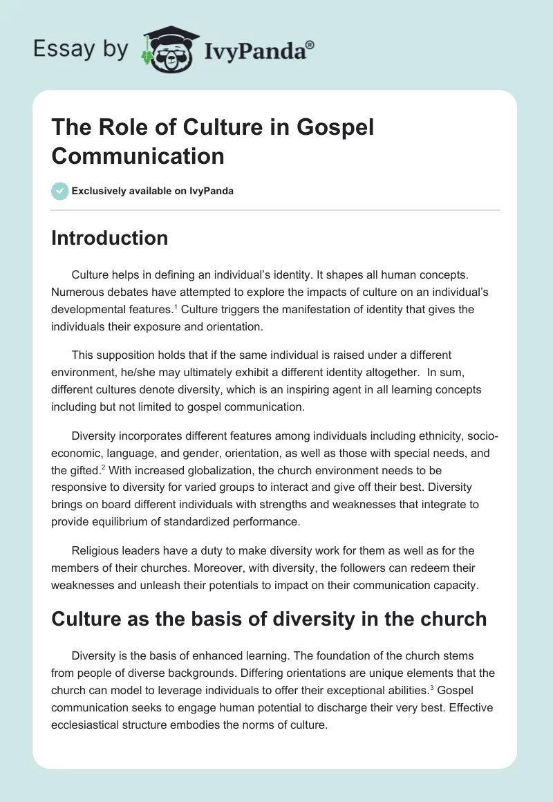 The Role of Culture in Gospel Communication. Page 1