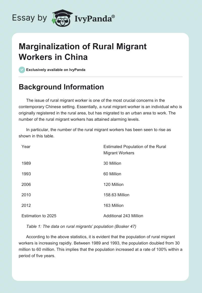 Marginalization of Rural Migrant Workers in China. Page 1