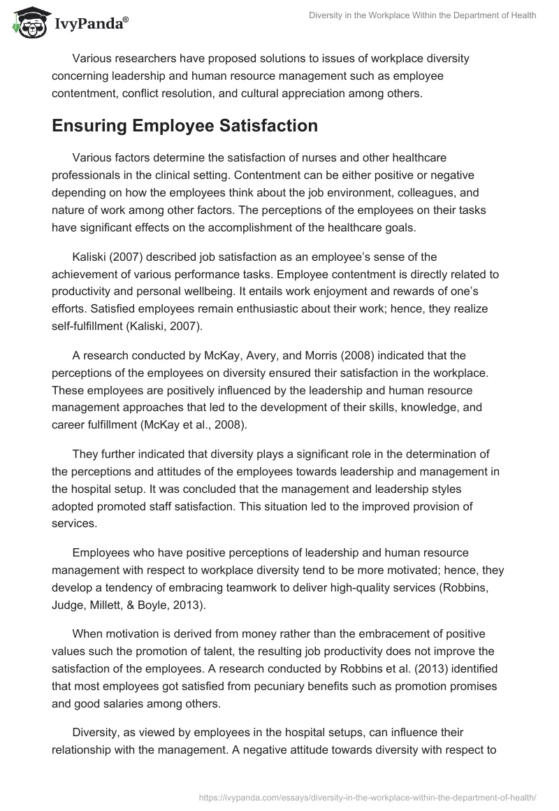 Diversity in the Workplace Within the Department of Health. Page 3