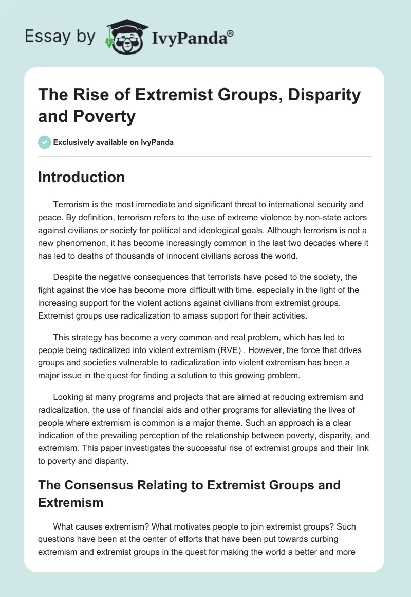 The Rise of Extremist Groups, Disparity and Poverty. Page 1