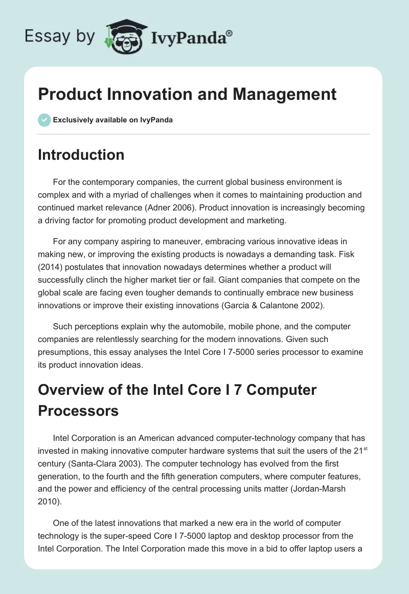 Product Innovation and Management. Page 1
