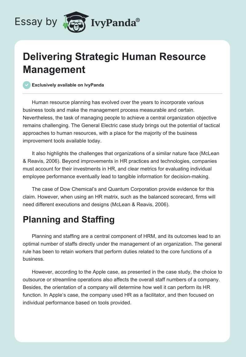 Delivering Strategic Human Resource Management. Page 1