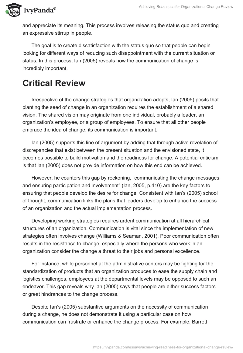 Achieving Readiness for Organizational Change Review. Page 2