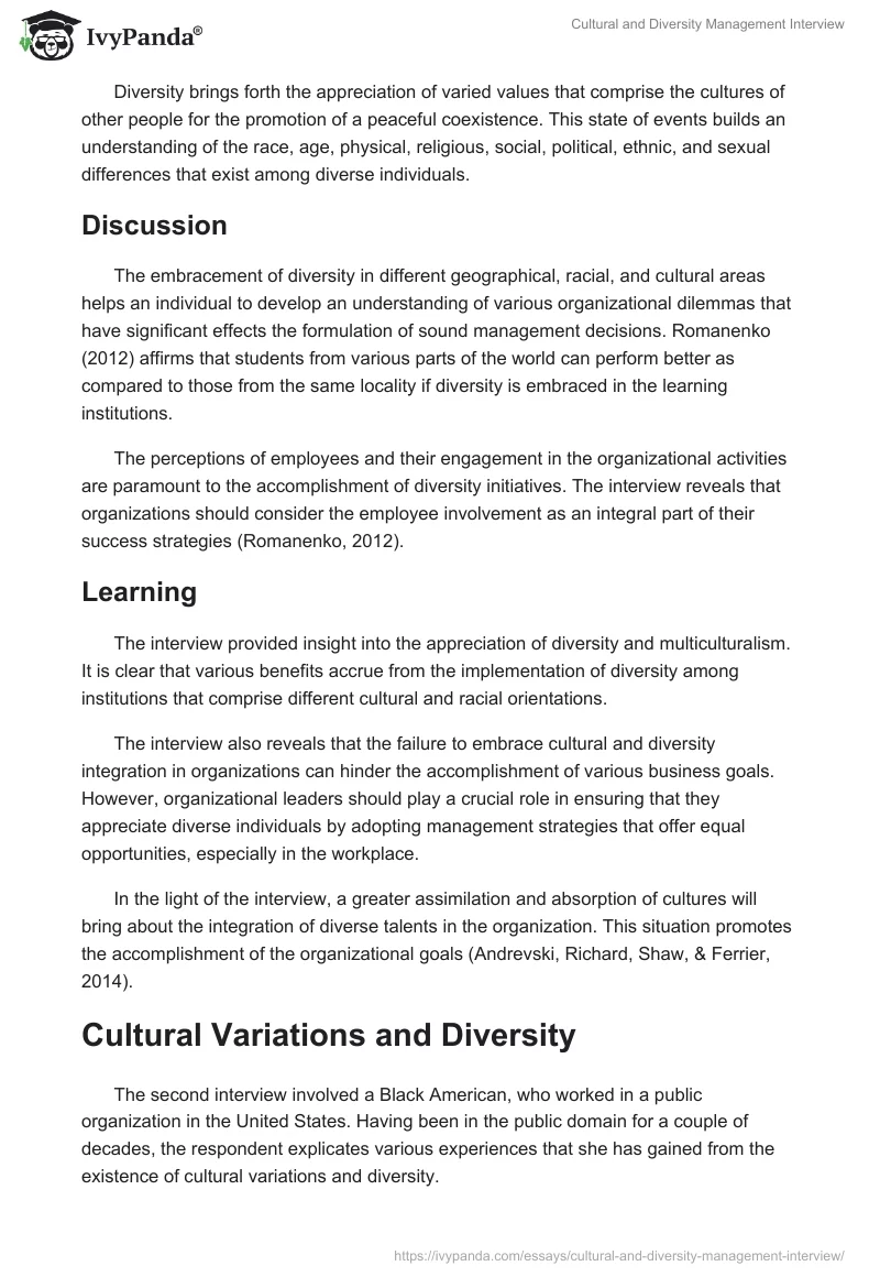 Cultural and Diversity Management Interview. Page 3