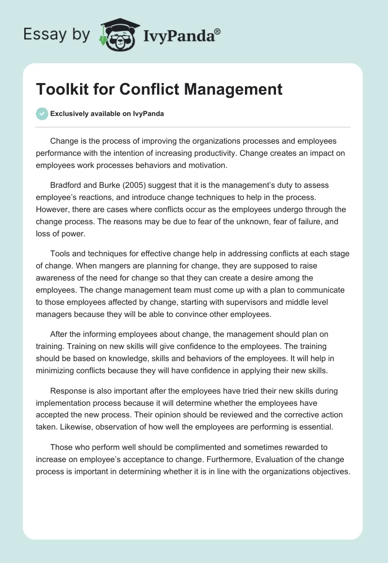 Toolkit for Conflict Management. Page 1