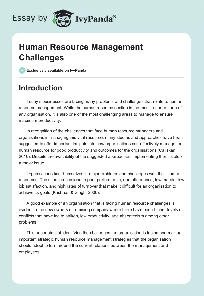 Human Resource Management Challenges. Page 1