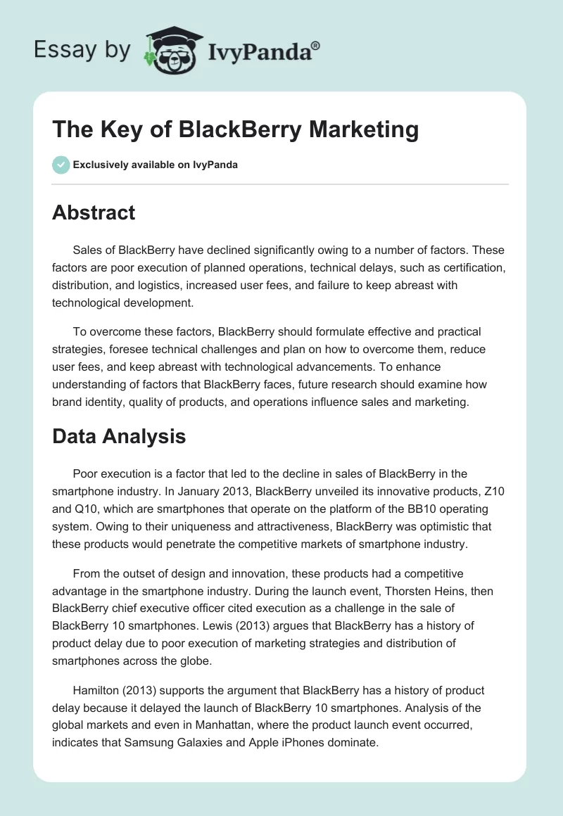The Key of BlackBerry Marketing. Page 1