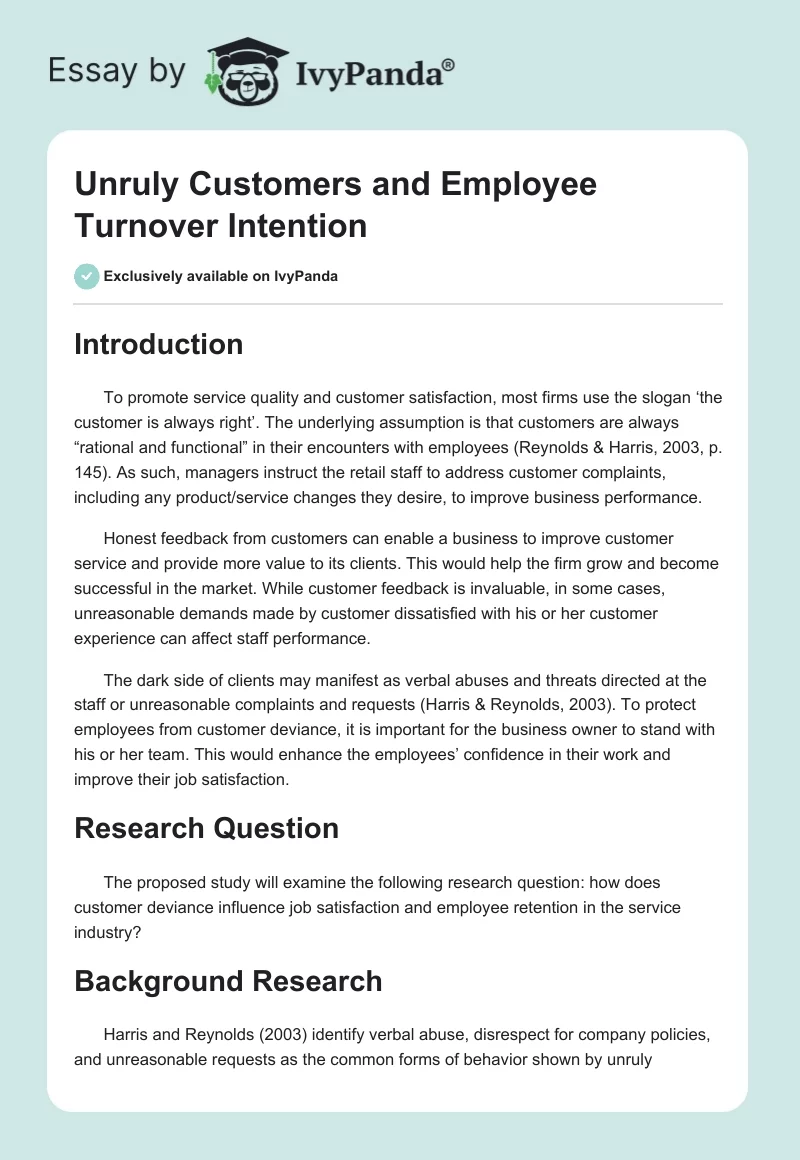 Unruly Customers and Employee Turnover Intention. Page 1