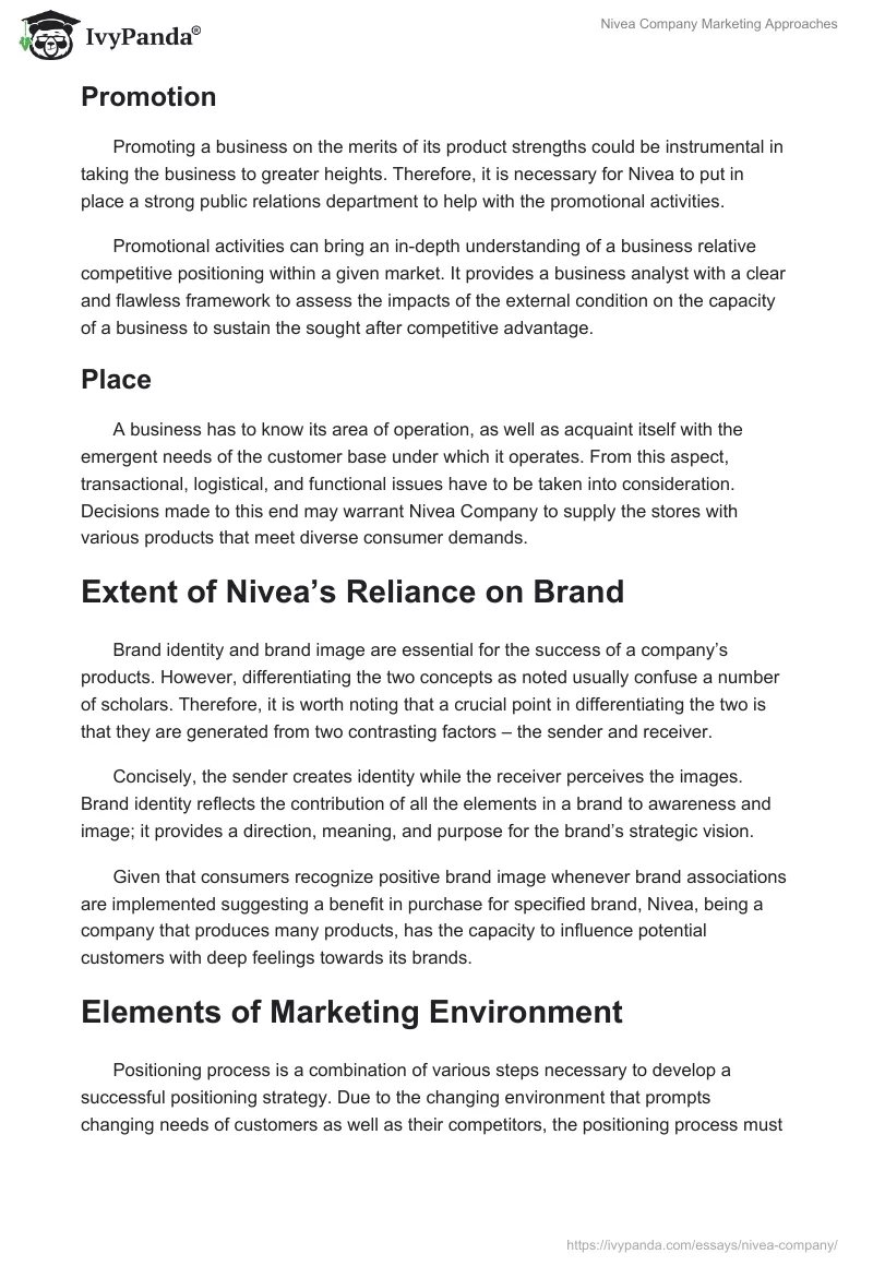 Nivea Company Marketing Approaches. Page 2