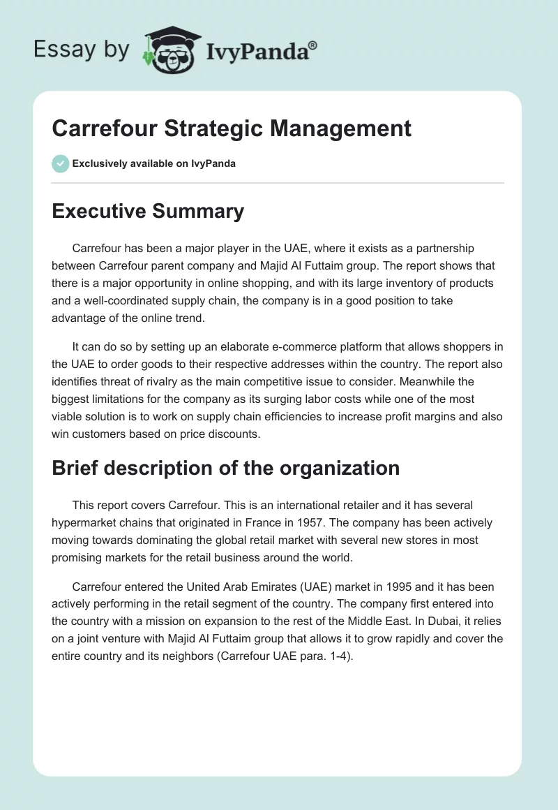 Carrefour Strategic Management. Page 1