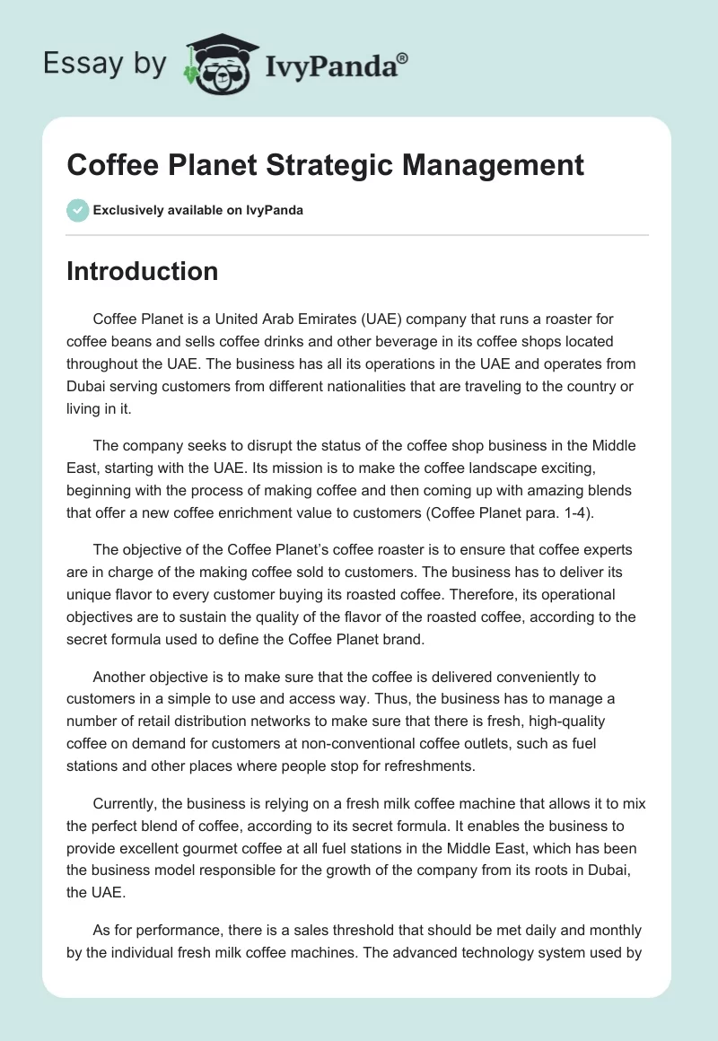 Coffee Planet Strategic Management. Page 1