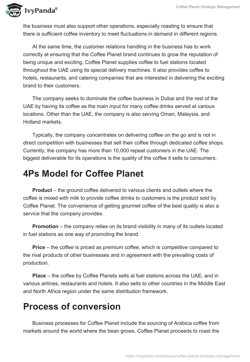 Coffee Planet Strategic Management. Page 2
