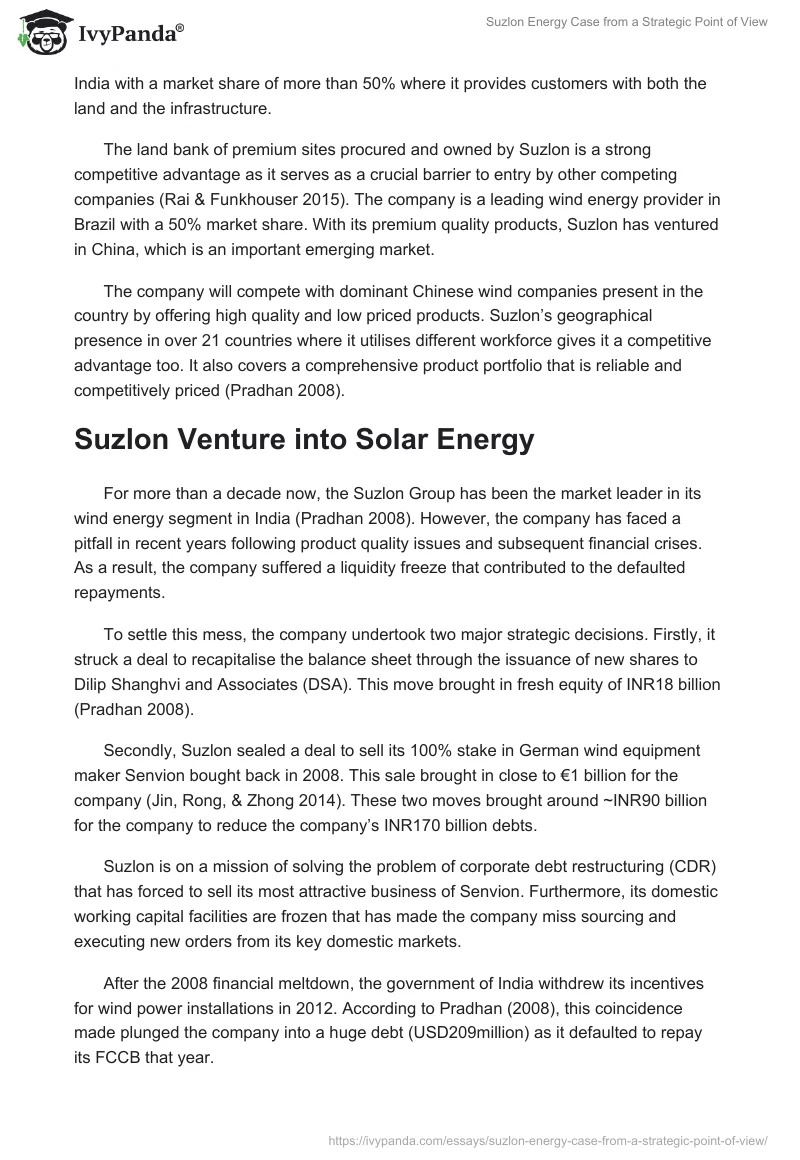 Suzlon Energy Case from a Strategic Point of View. Page 4