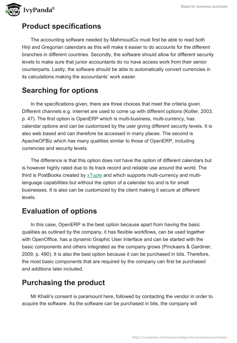 Steps for business purchase. Page 2