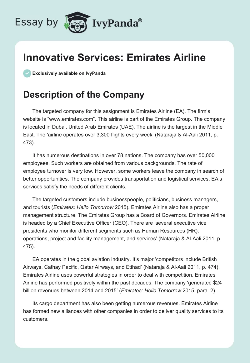 Innovative Services: Emirates Airline. Page 1