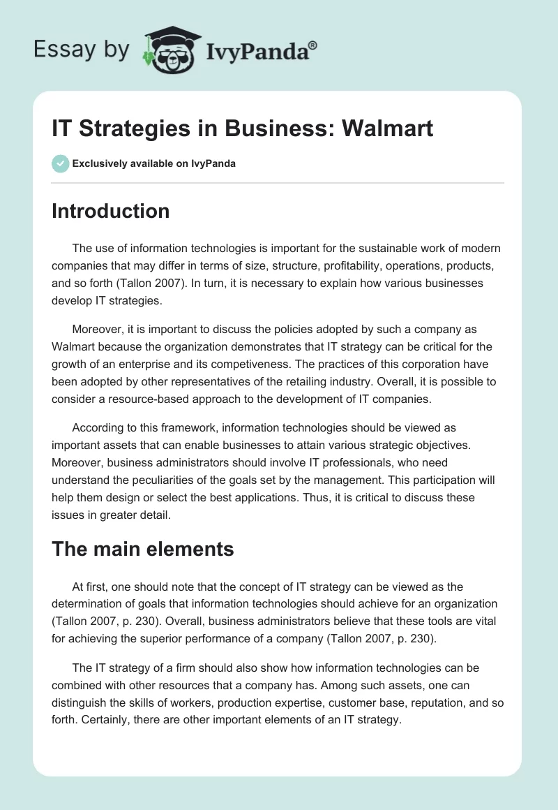 IT Strategies in Business: Walmart. Page 1