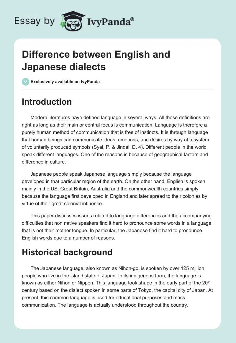 Difference between English and Japanese dialects. Page 1