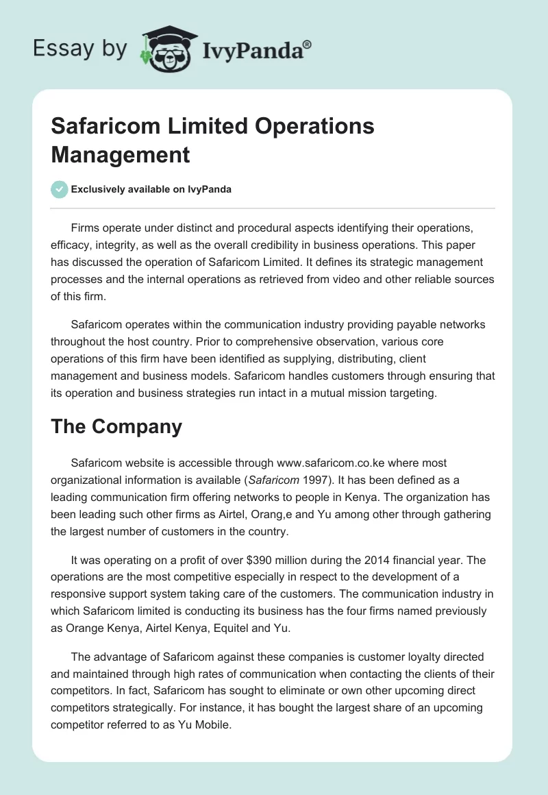 Safaricom Limited Operations Management. Page 1