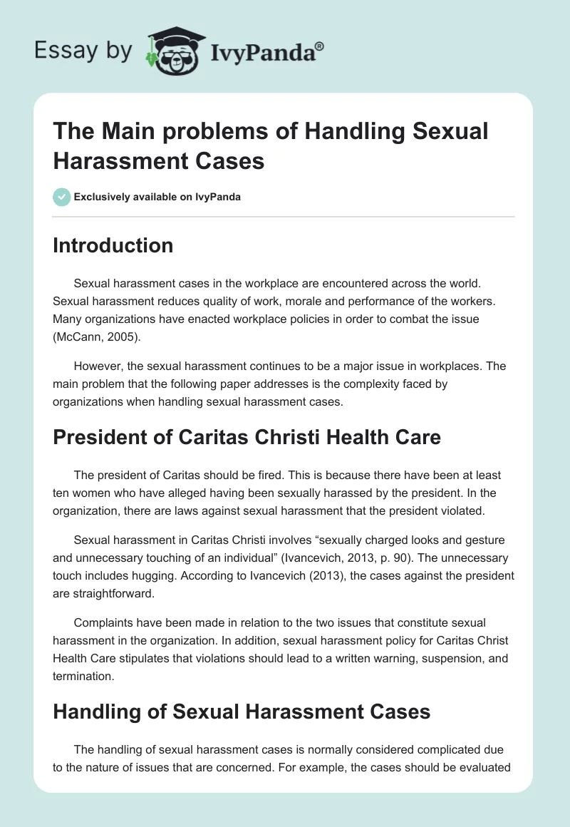 The Main problems of Handling Sexual Harassment Cases. Page 1
