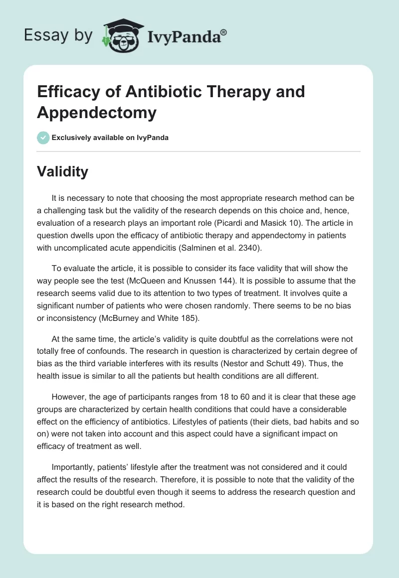 Efficacy of Antibiotic Therapy and Appendectomy. Page 1