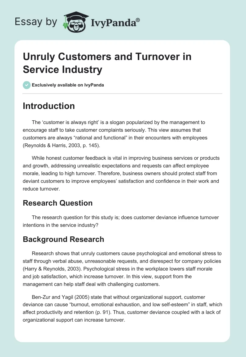 Unruly Customers and Turnover in Service Industry. Page 1