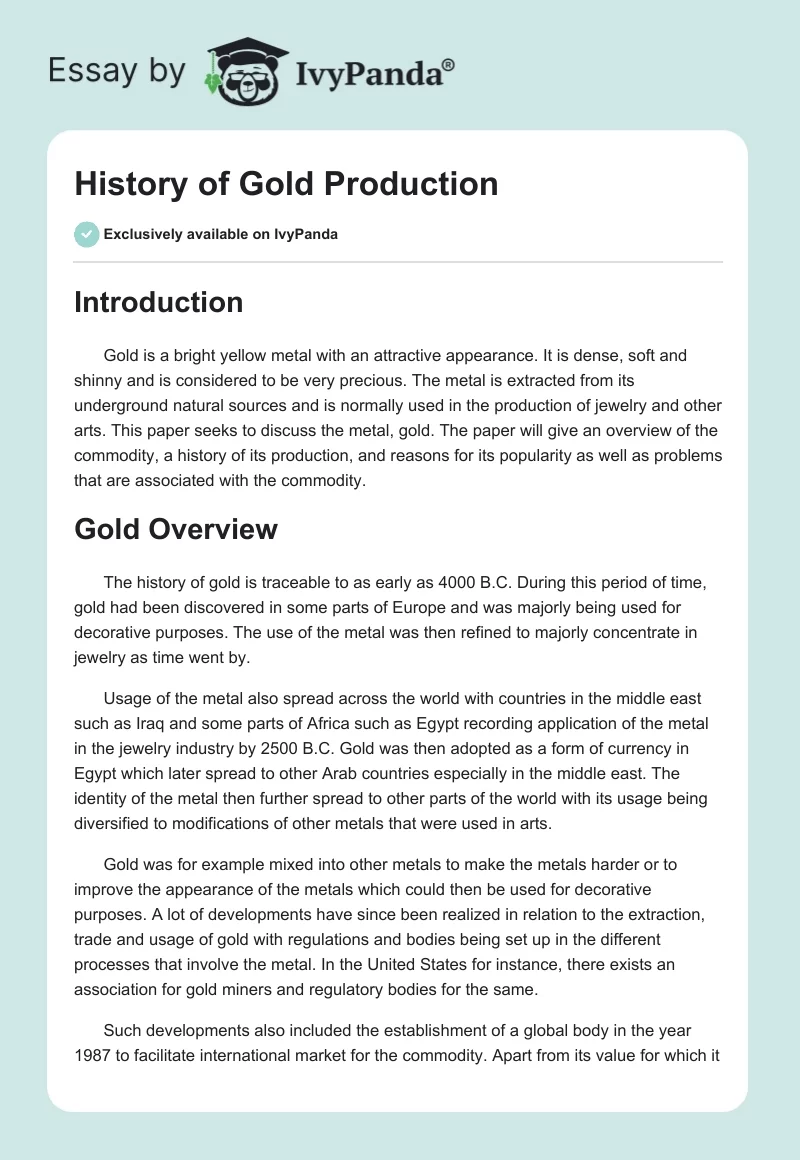 History of Gold Production. Page 1