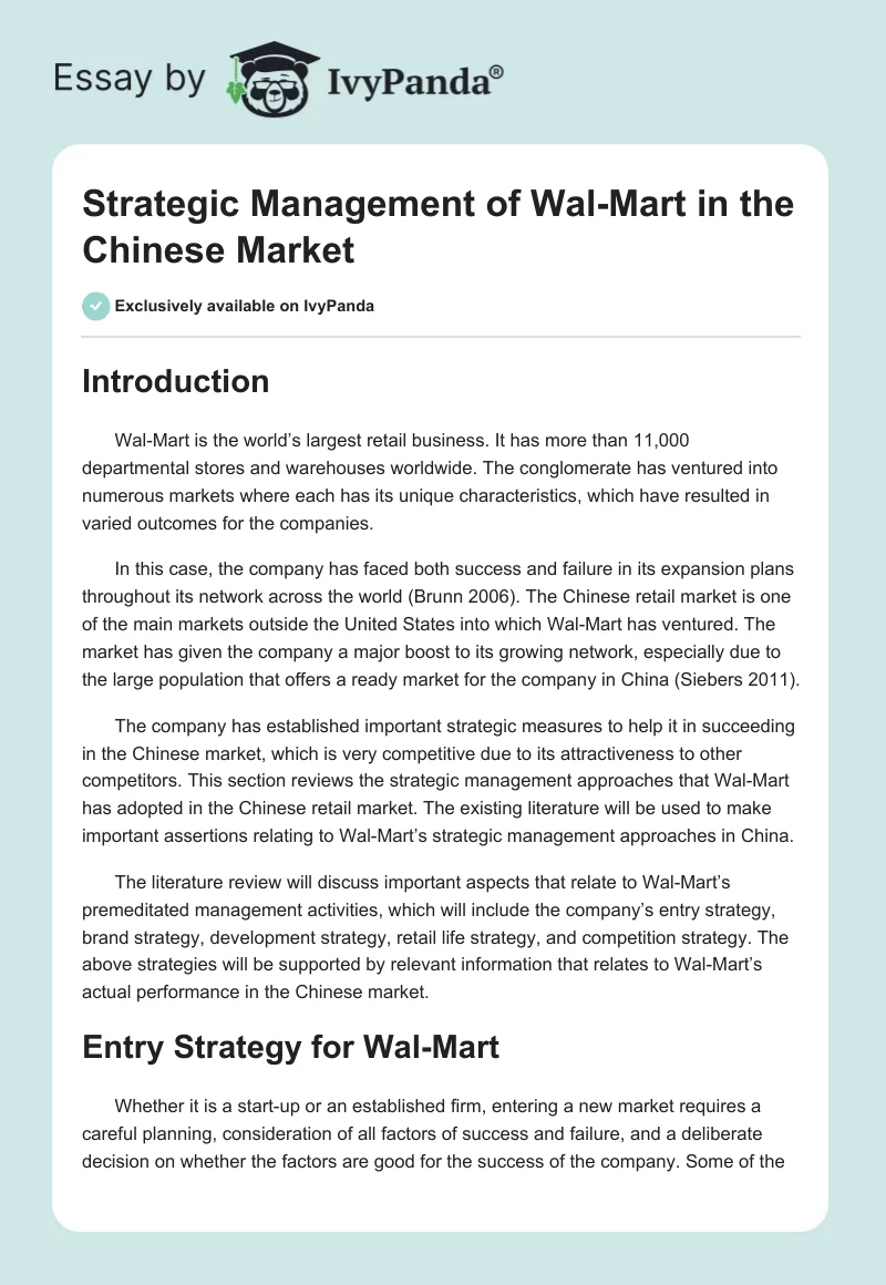 Strategic Management of Wal-Mart in the Chinese Market. Page 1