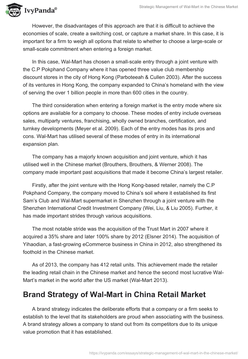 Strategic Management of Wal-Mart in the Chinese Market. Page 4