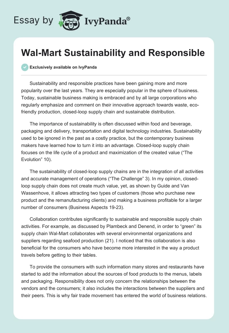 Wal-Mart Sustainability and Responsible. Page 1